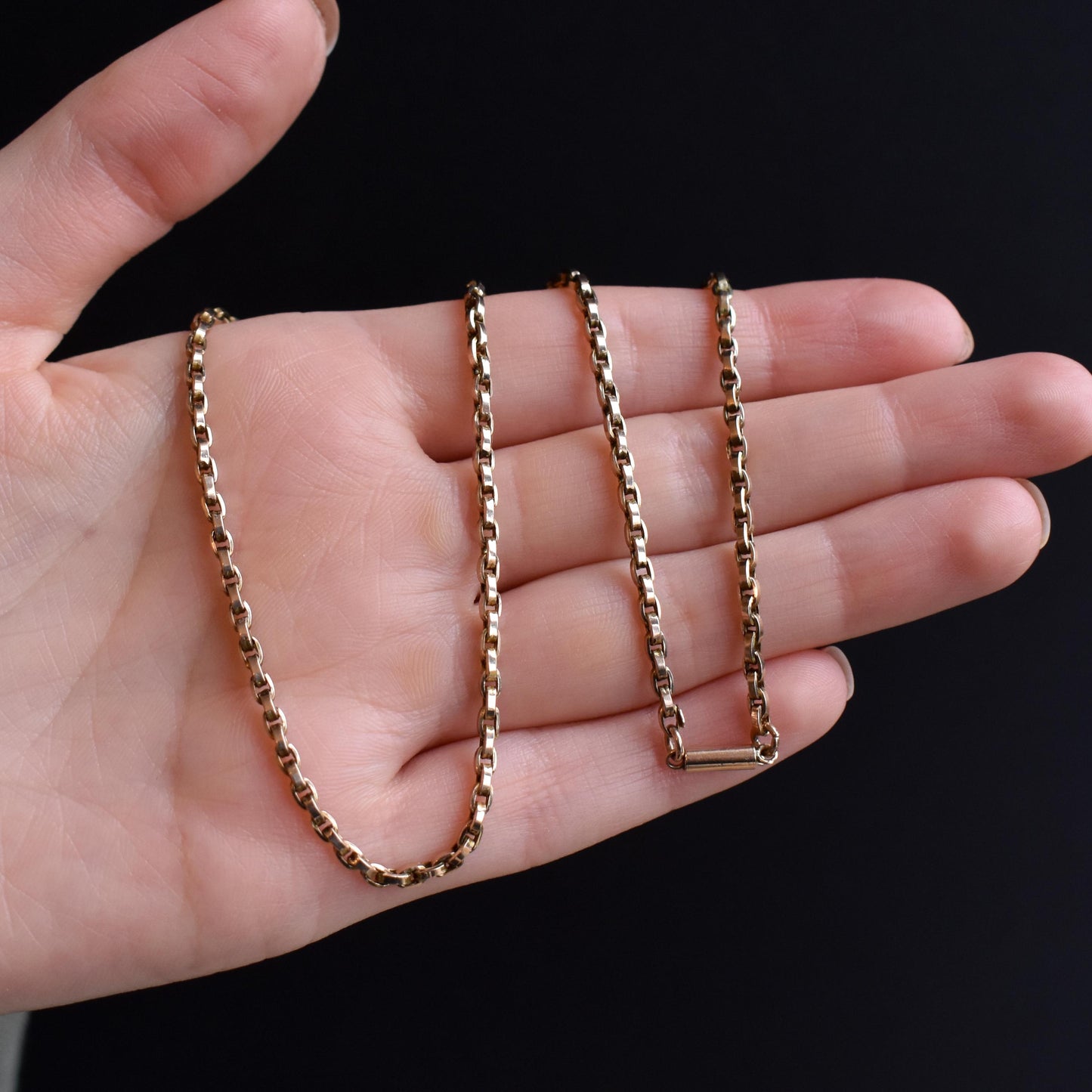 Antique Victorian Short 9ct Gold Cable Link Chain Necklace with Barrel Clasp | 17.5"