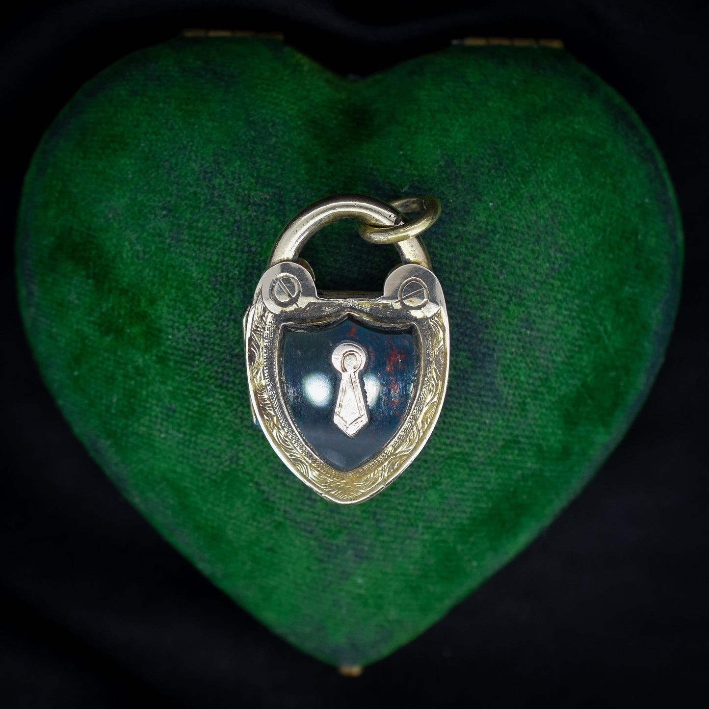 Antique Victorian Bloodstone Heart Padlock Gold Locket Pendant