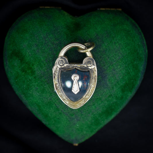 Antique Victorian Bloodstone Heart Padlock Gold Locket Pendant