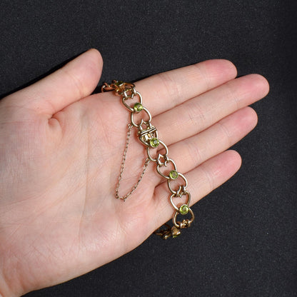 Antique Fancy Link Peridot 9ct Gold Bracelet | 7"