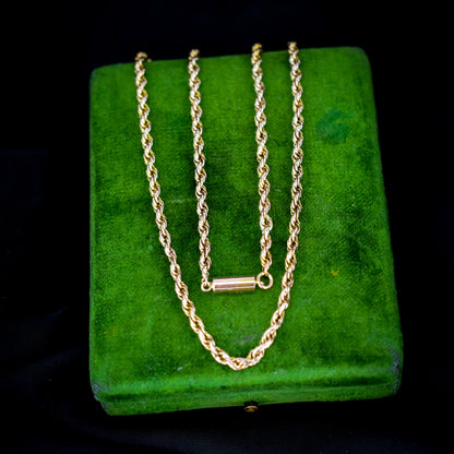 Antique 9ct Gold Rope Twist Link Chain Necklace with Barrel Clasp | 17.5"