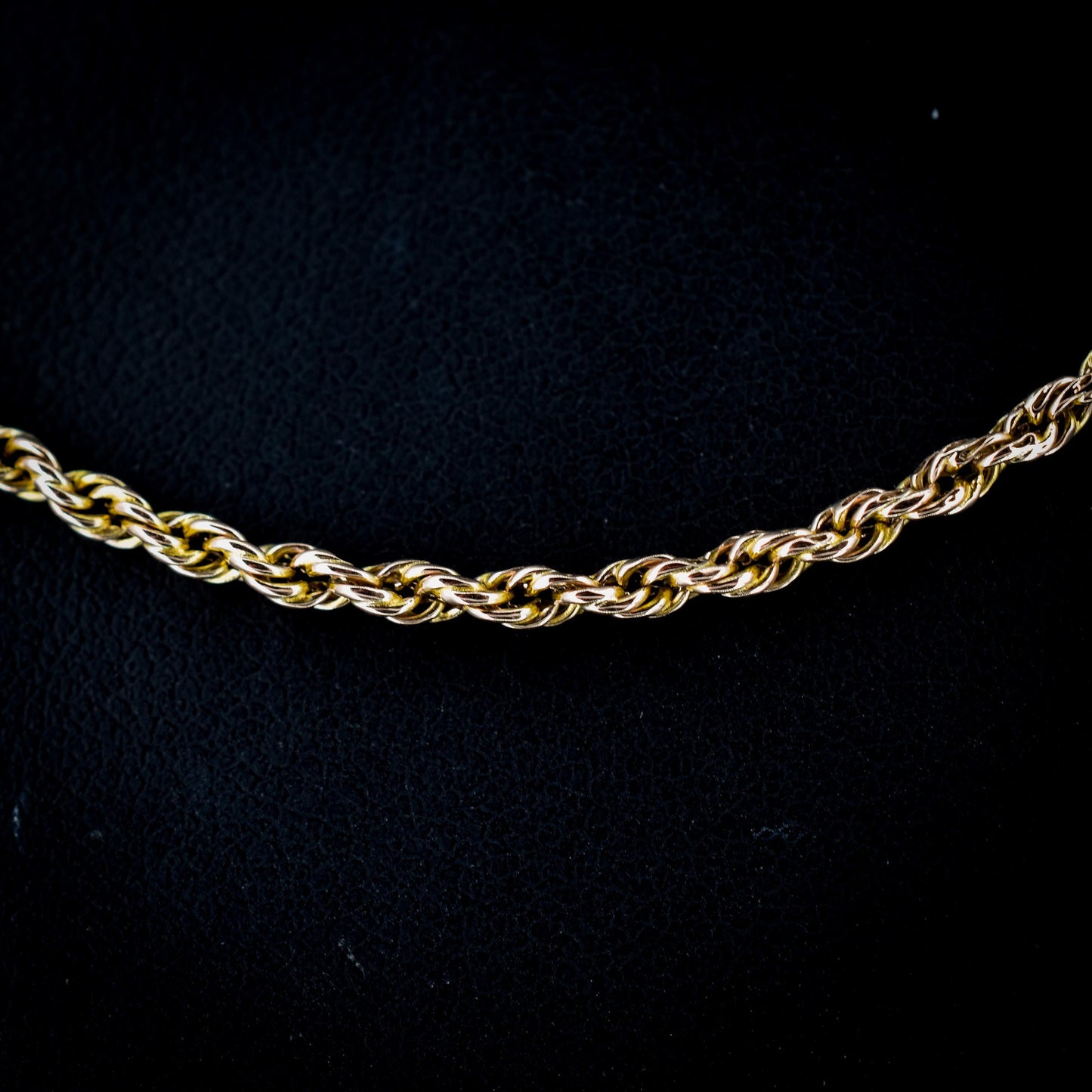 Antique 9ct Gold Rope Twist Link Chain Necklace with Barrel Clasp | 17.5"