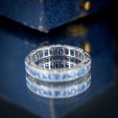 Art Deco Style 1.6ct Ceylon Sapphire Platinum Full Eternity Wedding Band Ring | Size 5