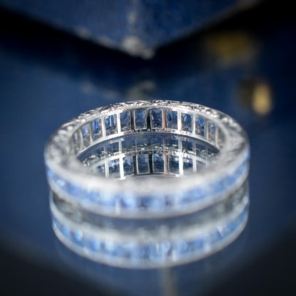 Art Deco Style 1.6ct Ceylon Sapphire Platinum Full Eternity Wedding Band Ring | Size 5