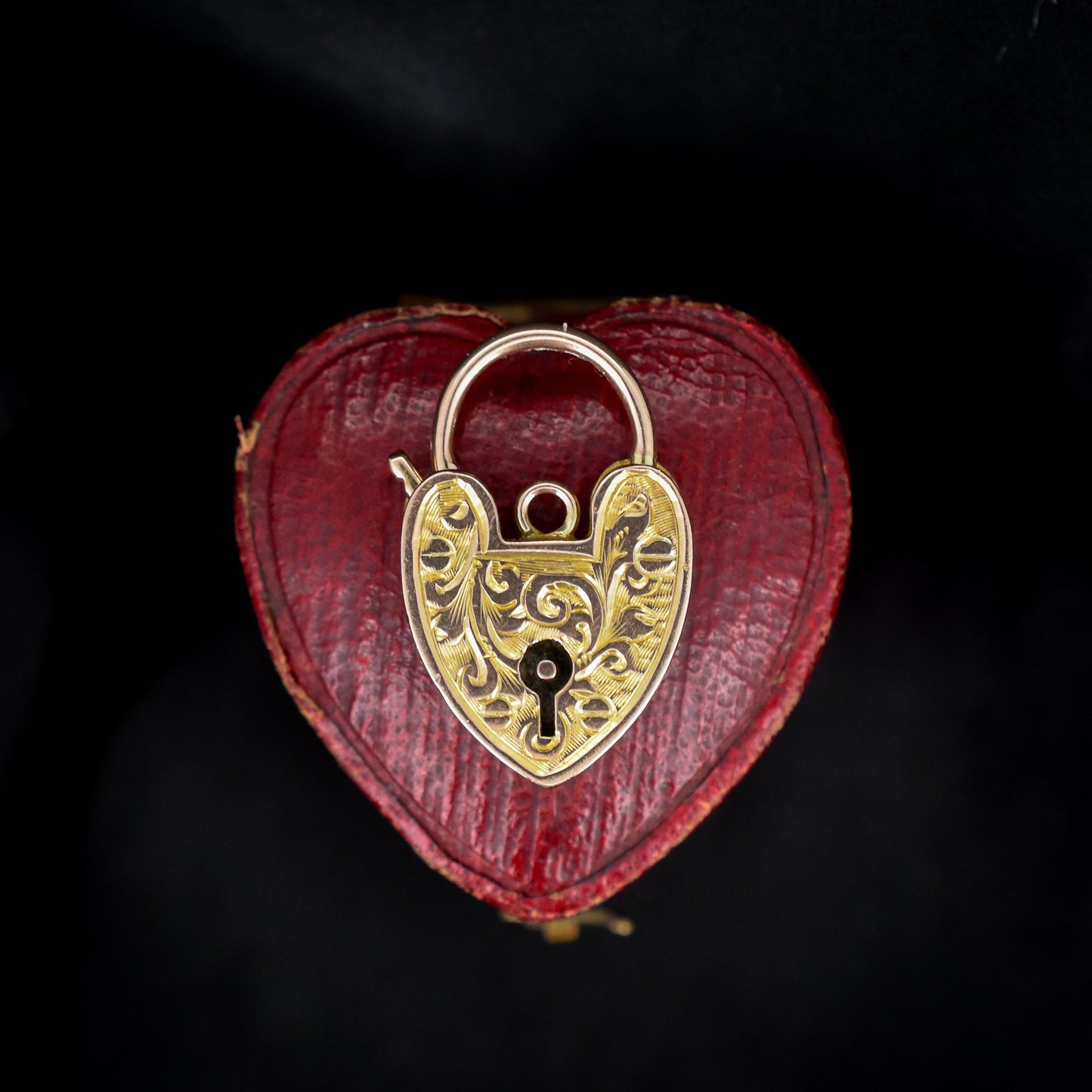 Antique 9ct Gold Engraved Opening Heart Padlock Charm Pendant