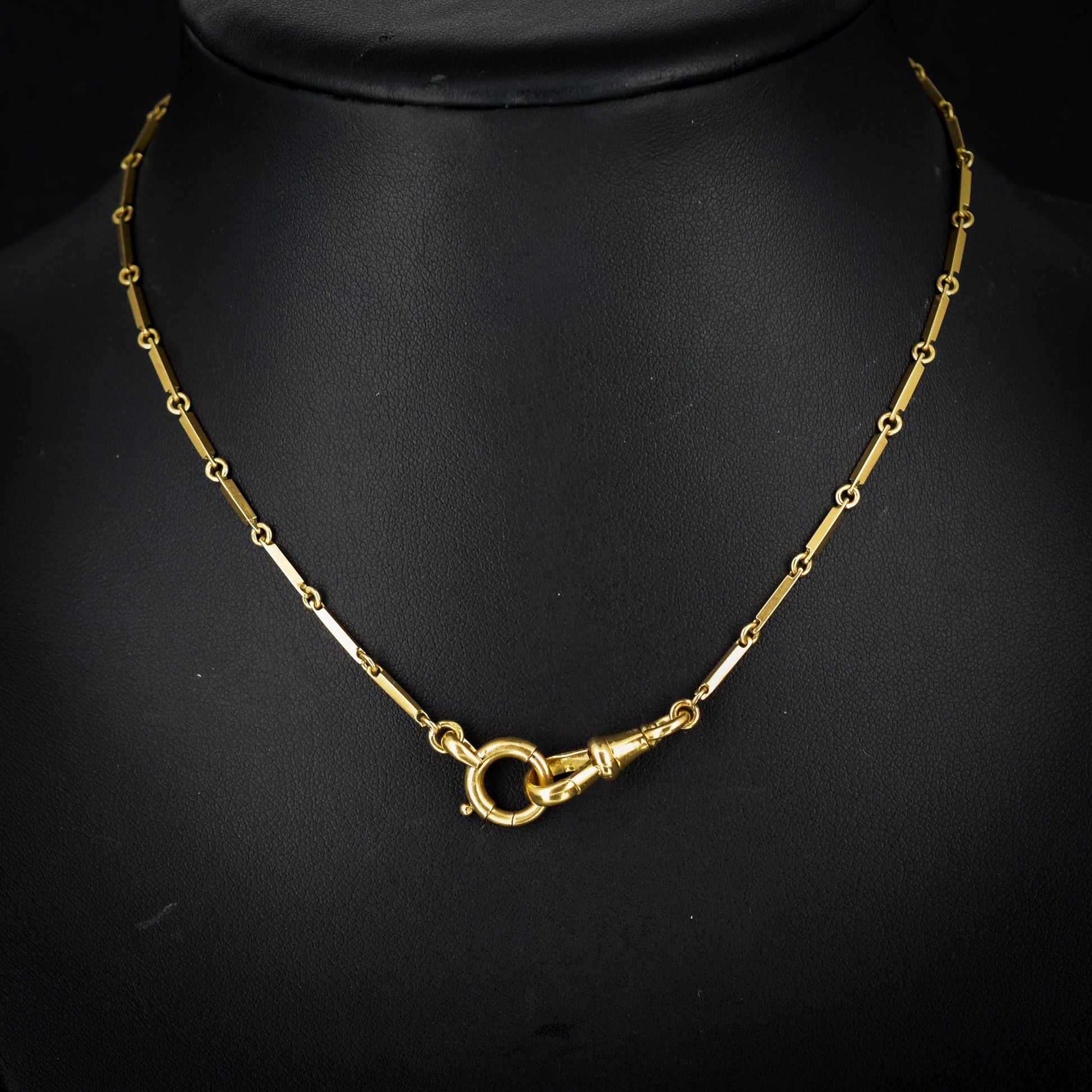 Antique French 18ct Gold Chain Necklace with Bolt ring and Dog Clip | 14.5"