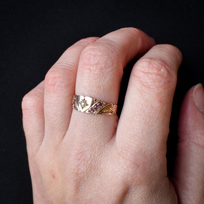 Antique Pearl and Pink Paste Heart Gold Band Ring - Dated 1911