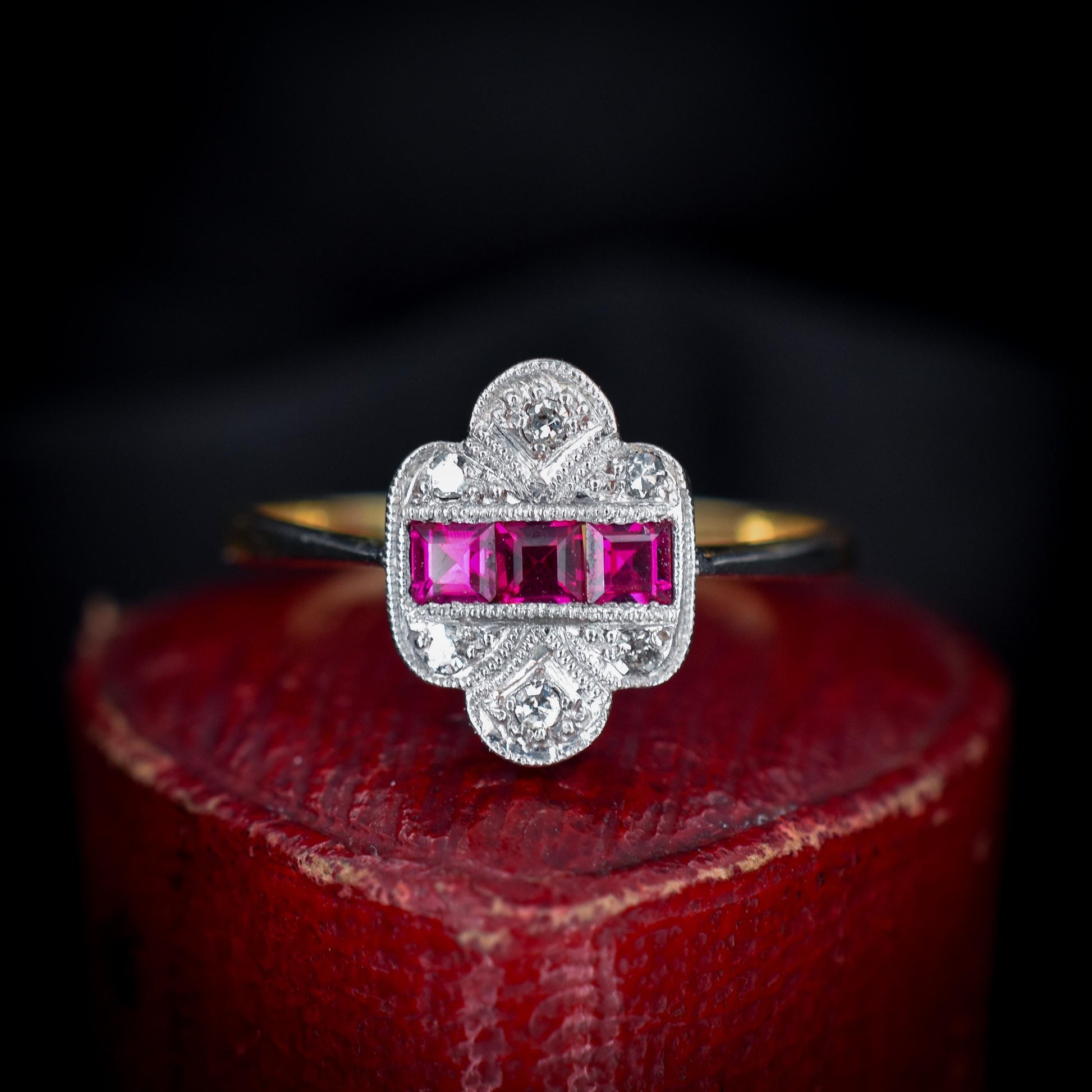 Art Deco Ruby and Diamond 18ct Gold and Platinum Ring