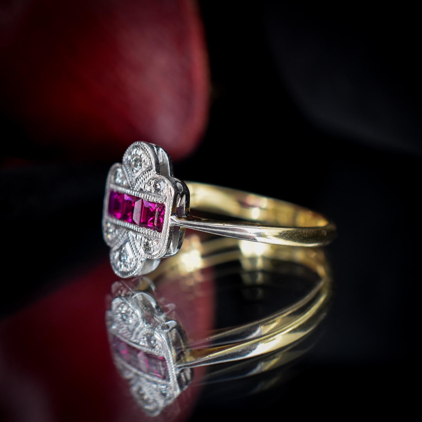 Art Deco Ruby and Diamond 18ct Gold and Platinum Ring