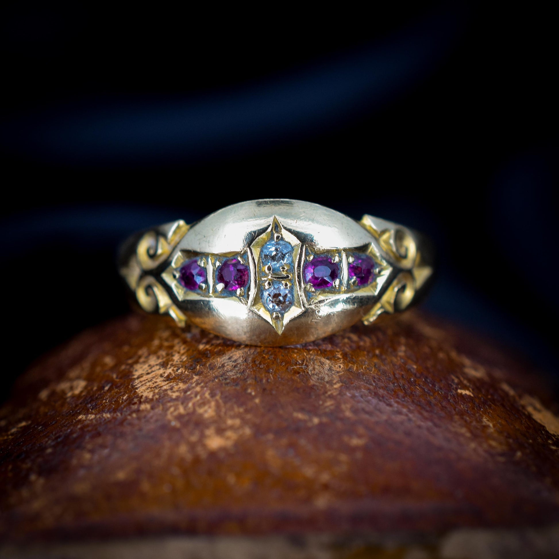 Antique Victorian Ruby Diamond 18ct Gold Gypsy Band Ring | Chester 1899