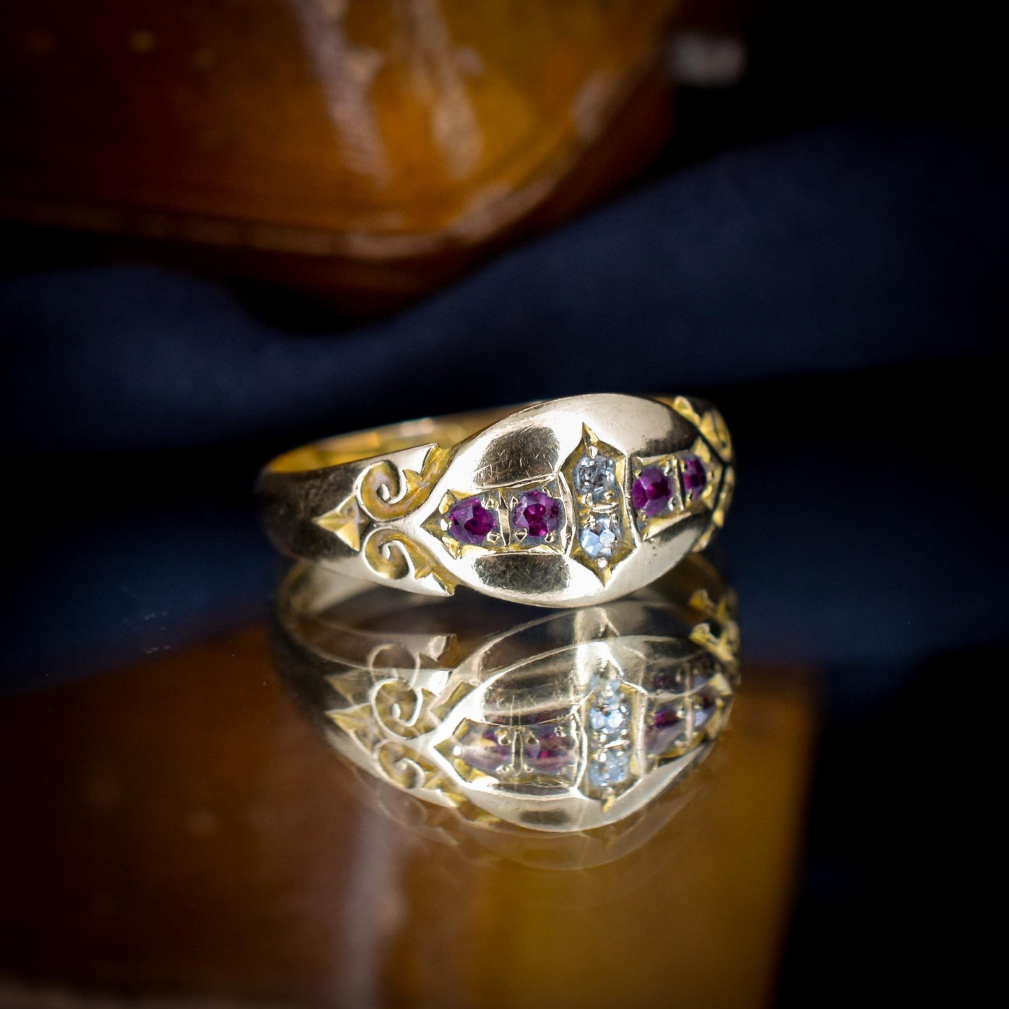 Antique Victorian Ruby Diamond 18ct Gold Gypsy Band Ring | Chester 1899