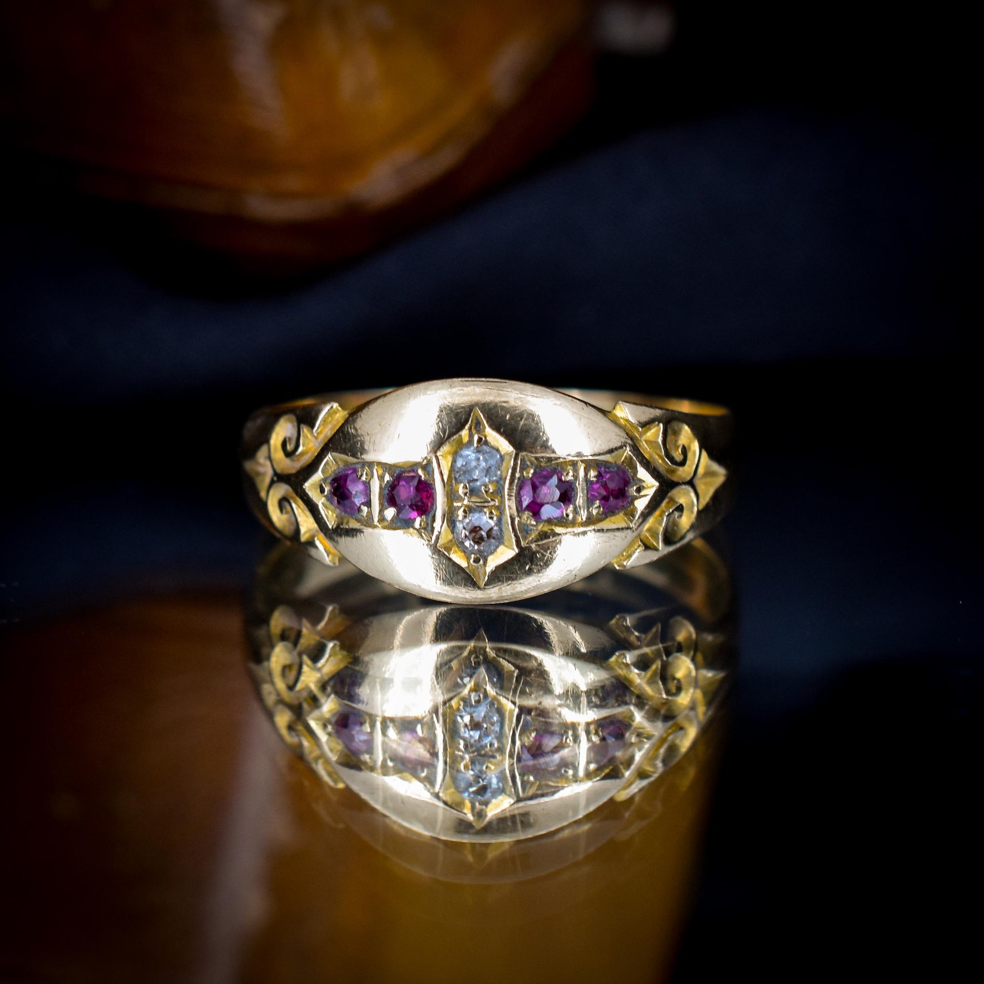 Antique Victorian Ruby Diamond 18ct Gold Gypsy Band Ring | Chester 1899