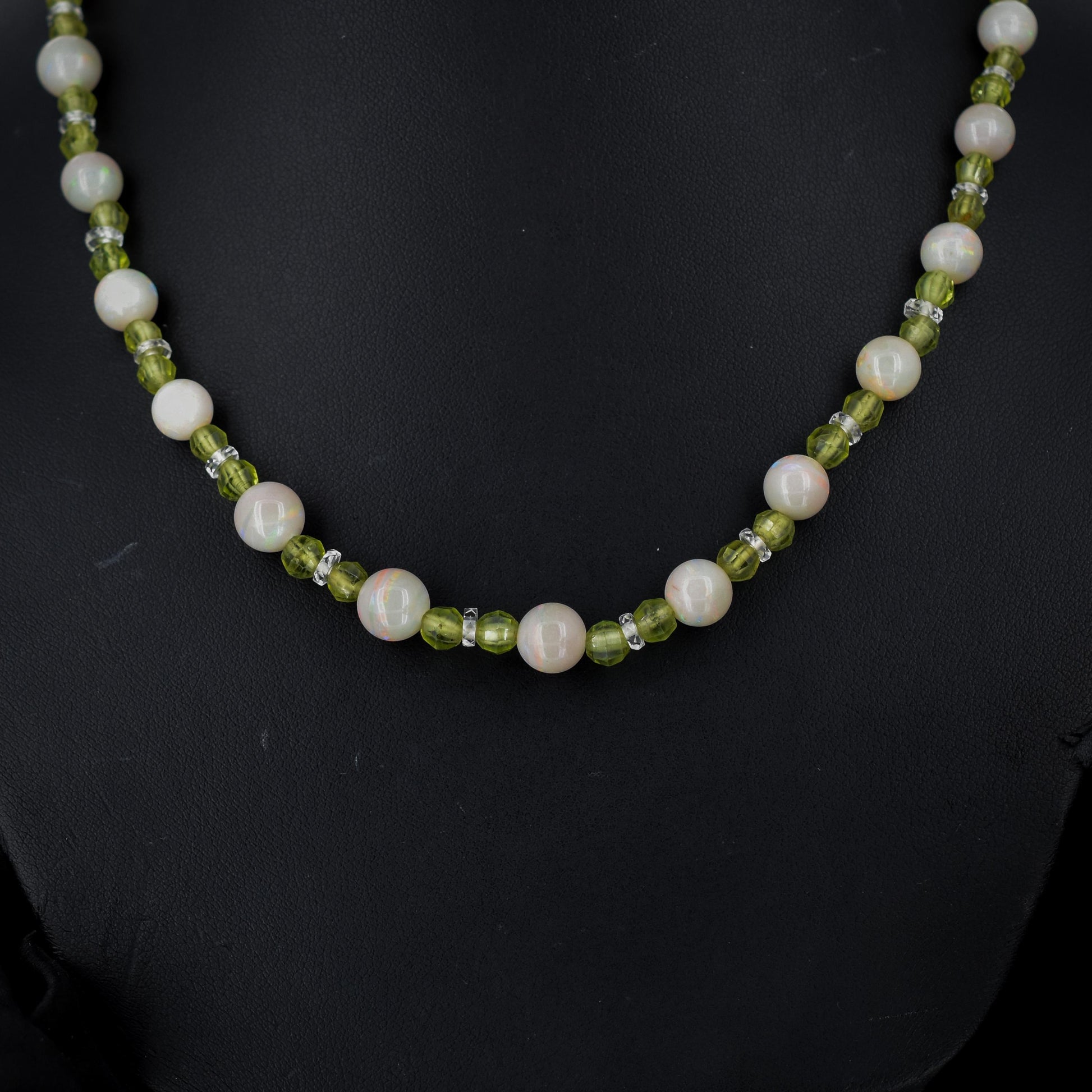 Art Deco Natural Opal Peridot and Rock Crystal Gold Beaded Necklace | 24.5"