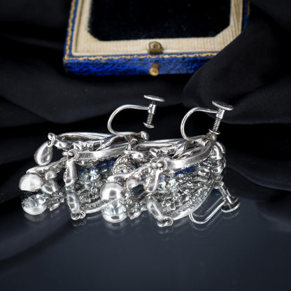 Antique Paste Silver Chandelier Screw Back Earrings