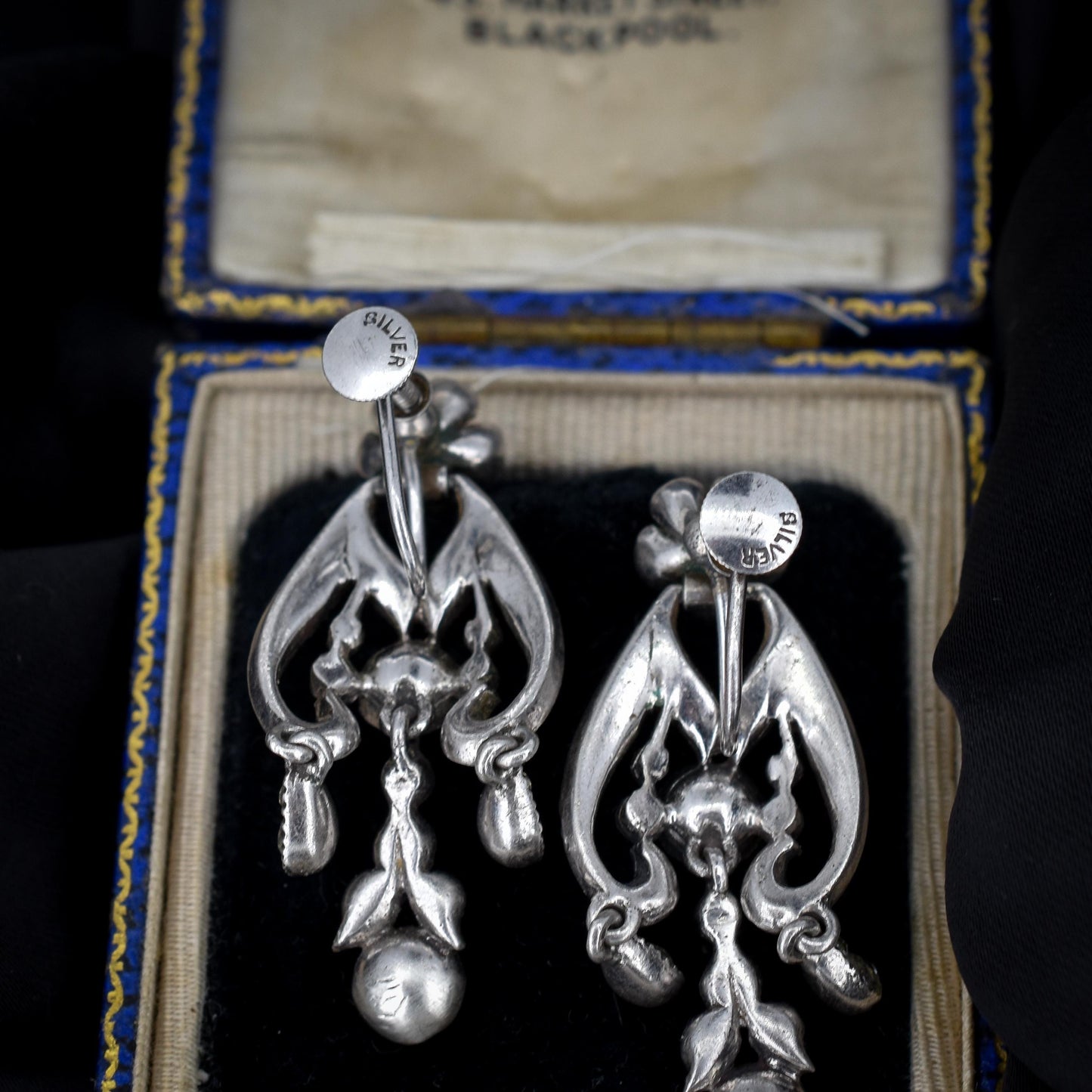 Antique Paste Silver Chandelier Screw Back Earrings