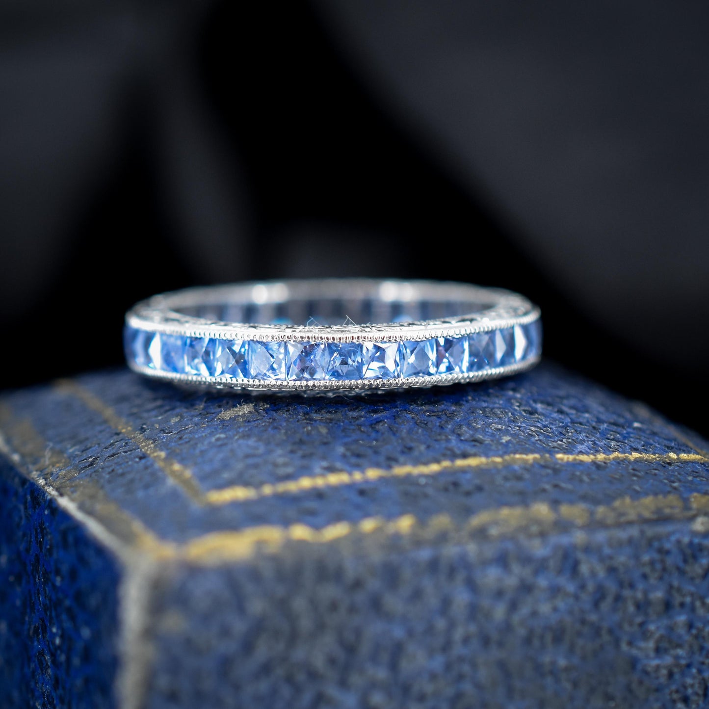 Art Deco Style 1.9ct Ceylon Sapphire Platinum Full Eternity Wedding Band Ring - Size 8