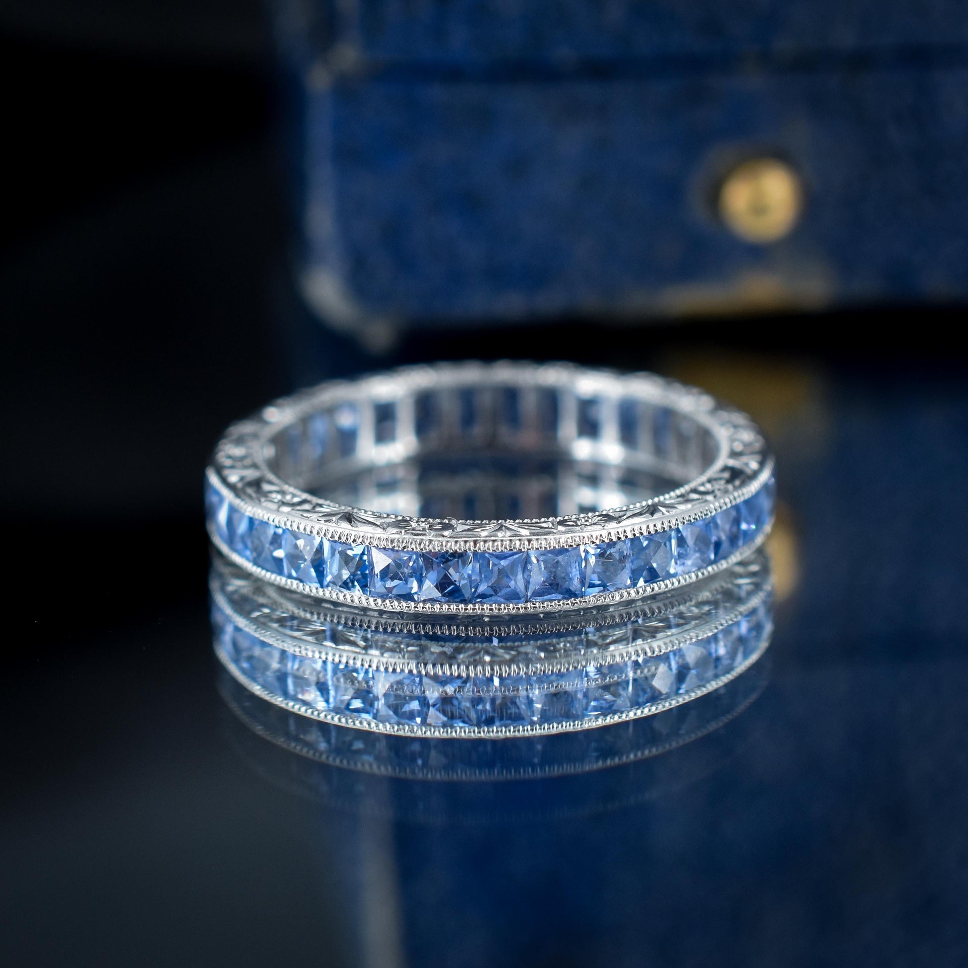 Art Deco Style 1.9ct Ceylon Sapphire Platinum Full Eternity Wedding Band Ring - Size 8