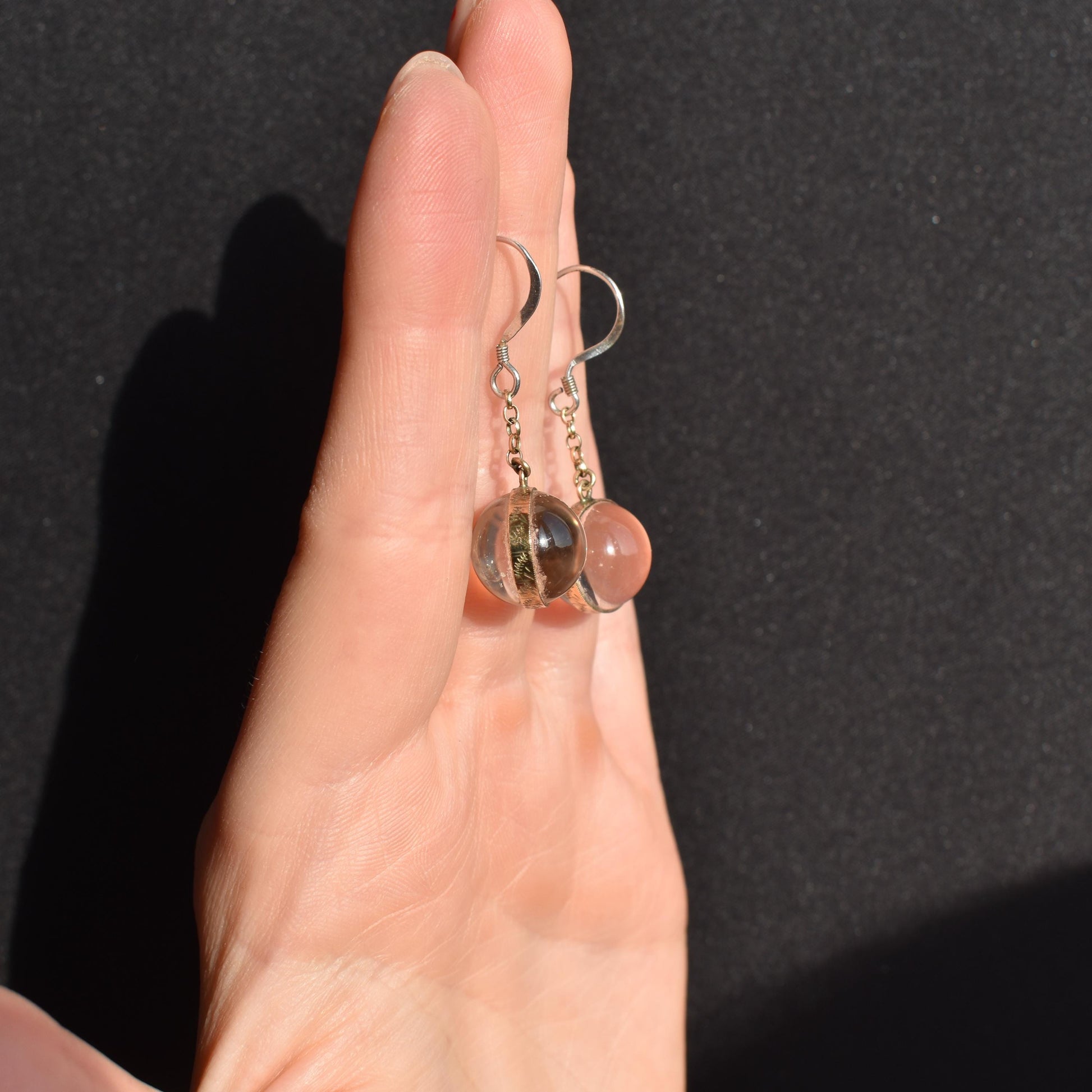 Antique 'Pool of Light' Rock Crystal Silver Orb Earrings