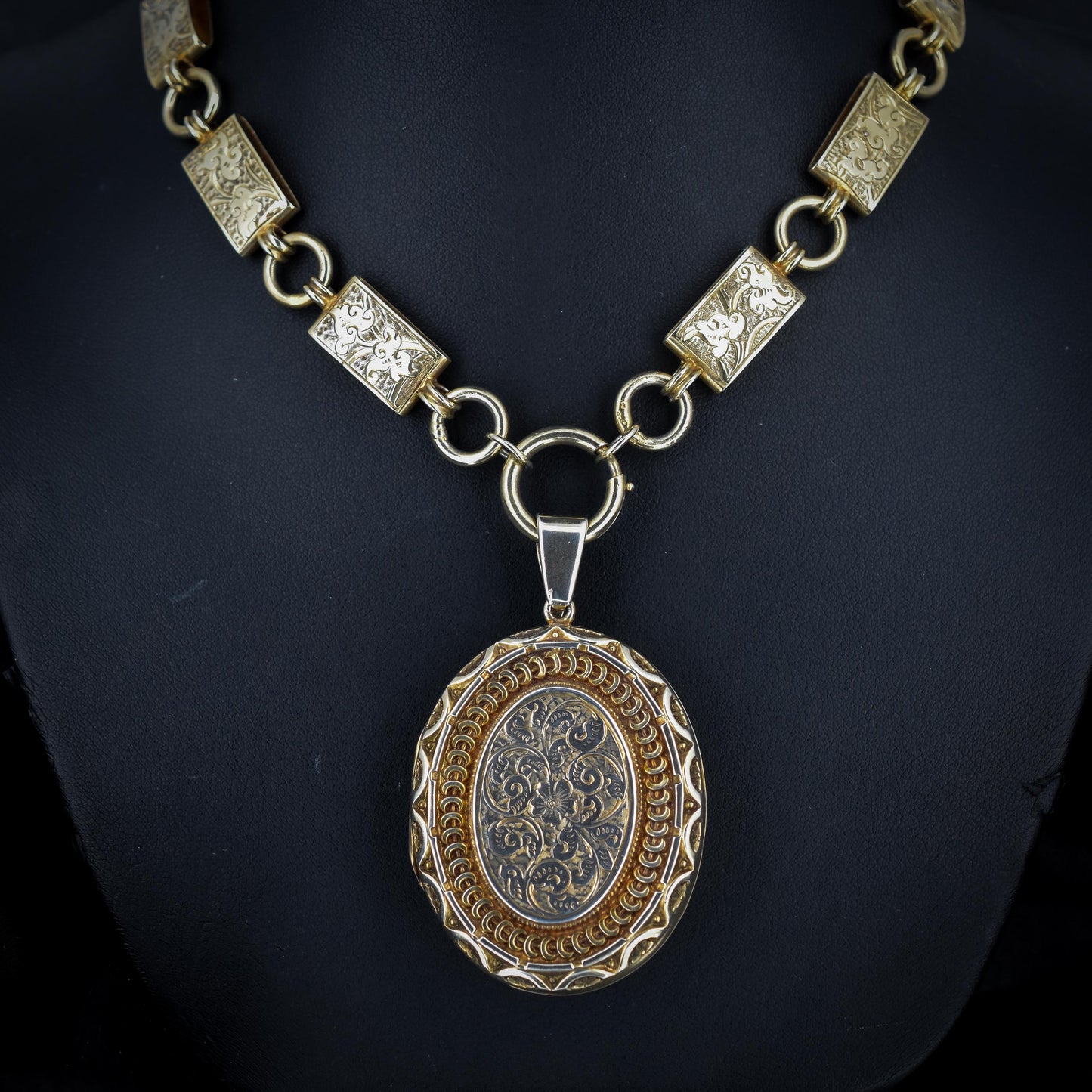 Antique Victorian Silver Gold Gilt Locket and Collar Chain Necklace | Dated 1881