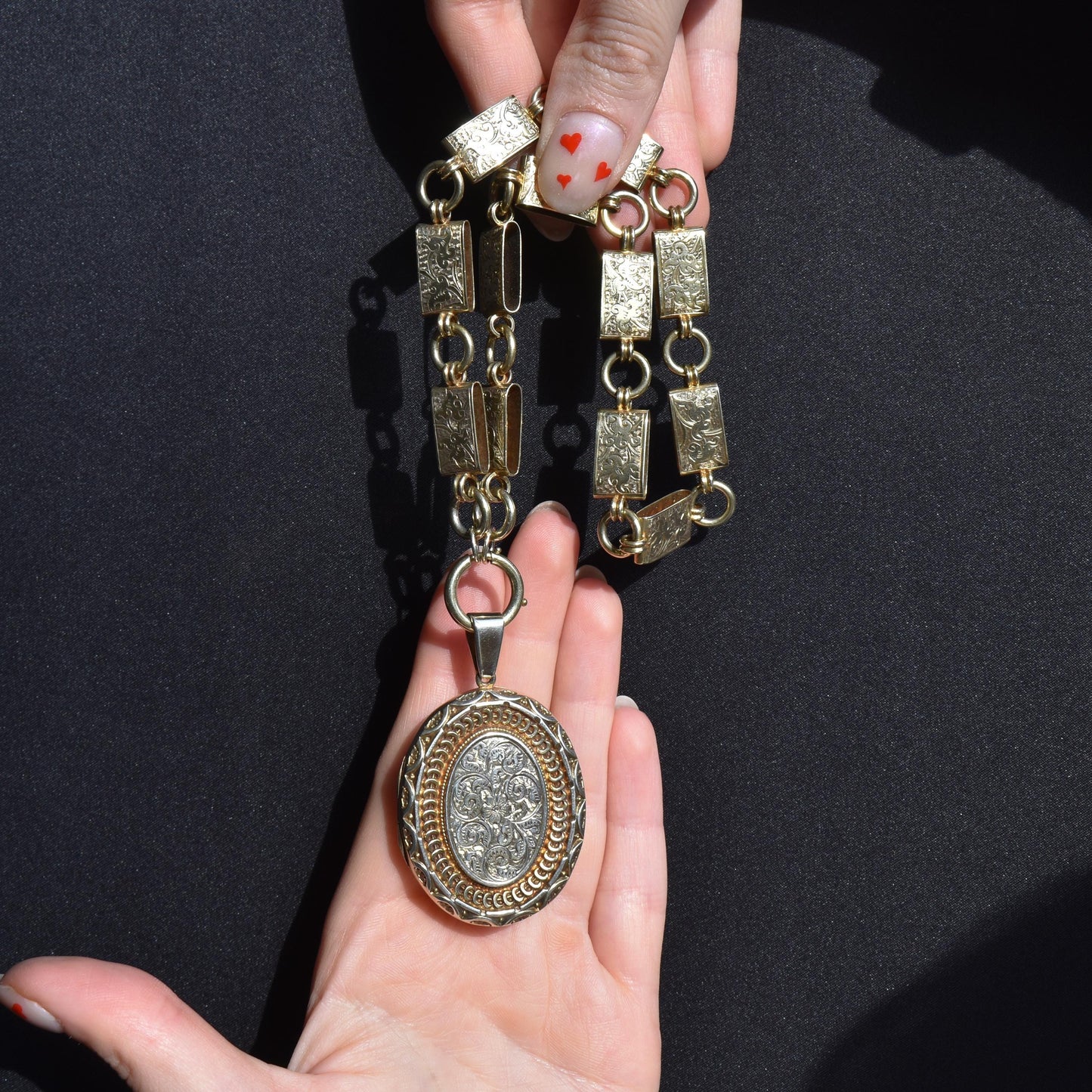 Antique Victorian Silver Gold Gilt Locket and Collar Chain Necklace | Dated 1881