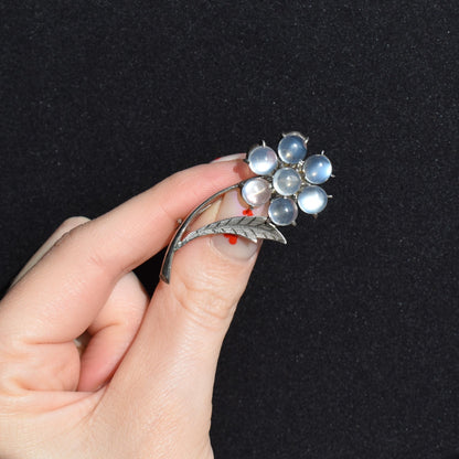 Vintage Moonstone Flower Spray Silver Brooch Pin