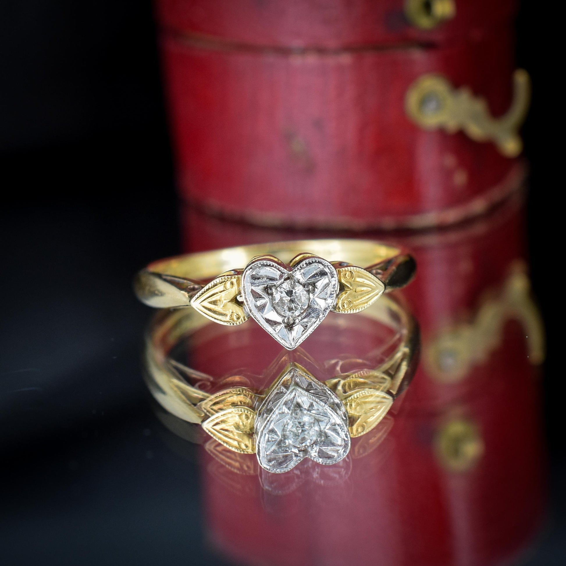 Vintage Diamond Heart Solitaire 18ct Gold and Platinum Ring