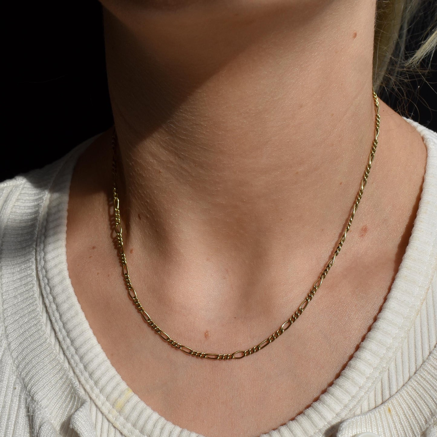 Antique 15ct Yellow Gold Figaro Chain Necklace | 16" Length