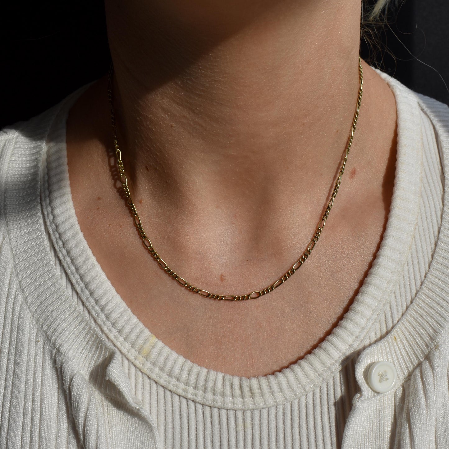 Antique 15ct Yellow Gold Figaro Chain Necklace | 16" Length