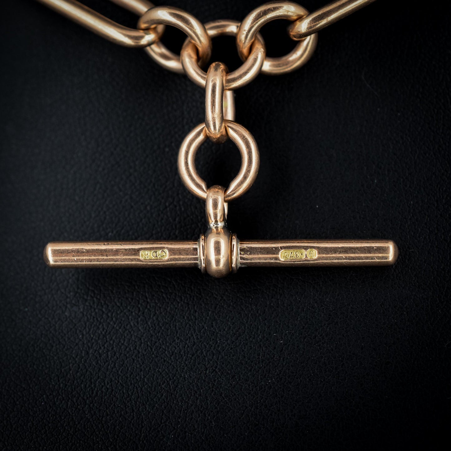 Antique '1897' 9ct Gold Trombone Link Albert Chain Necklace with Dog Clip and T-bar 13" length