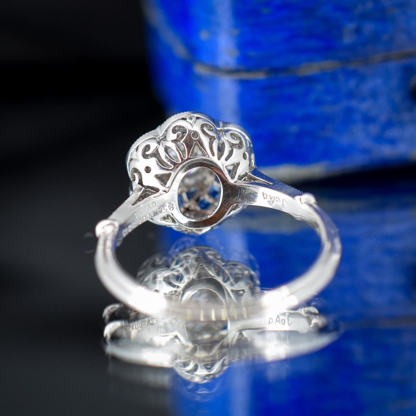 Art Deco Style Sapphire and Old Cut Diamond Flower Cluster Platinum Ring