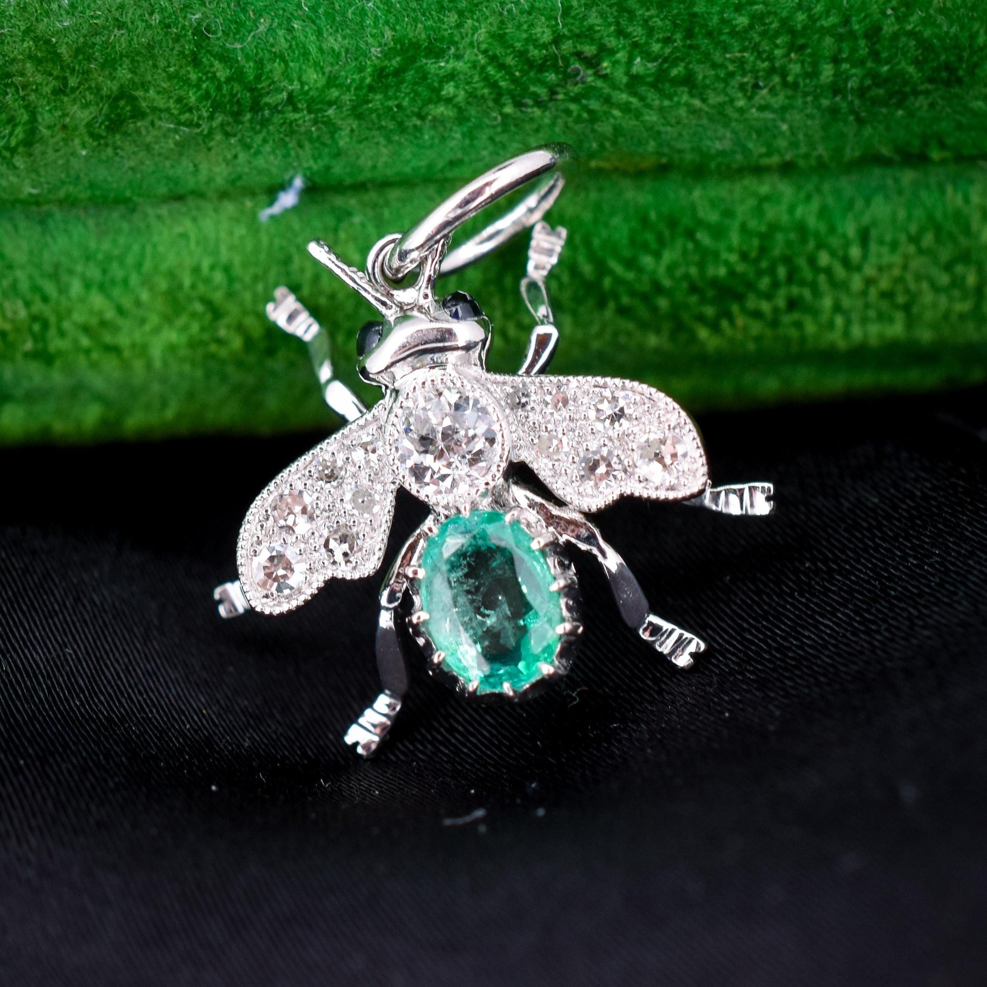 Emerald and Diamond Platinum Insect Bee Pendant | 0.47ct Emerald