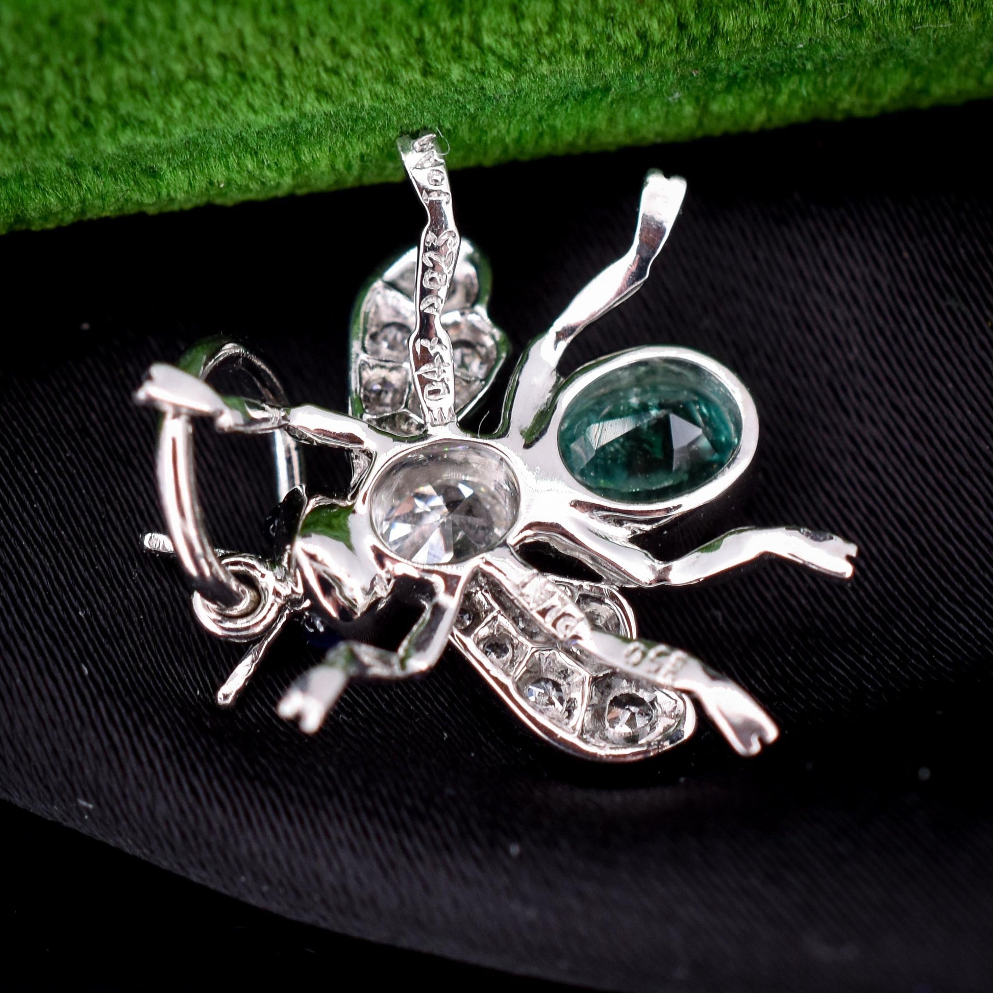 Emerald and Diamond Platinum Insect Bee Pendant | 0.47ct Emerald