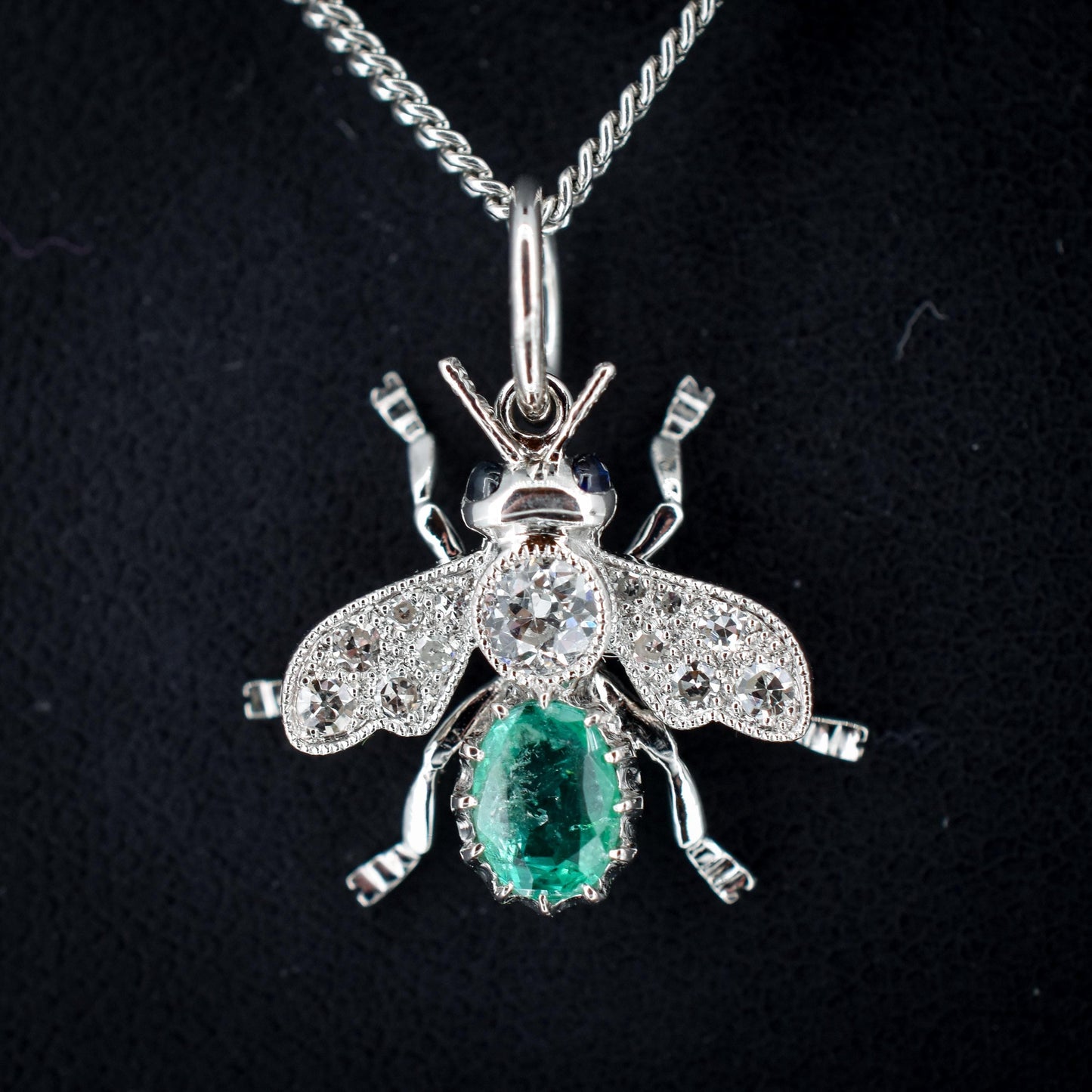 Emerald and Diamond Platinum Insect Bee Pendant | 0.47ct Emerald