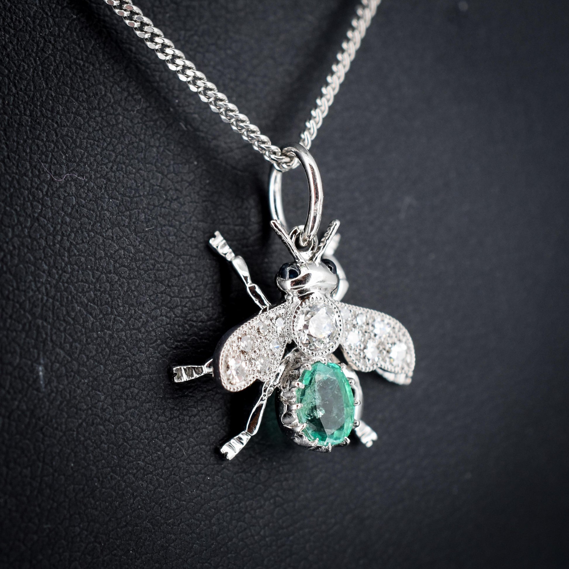 Emerald and Diamond Platinum Insect Bee Pendant | 0.47ct Emerald