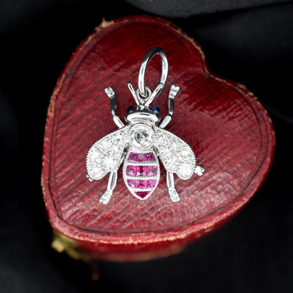 Ruby and Diamond Platinum Insect Bee Pendant | 0.25ct Diamond