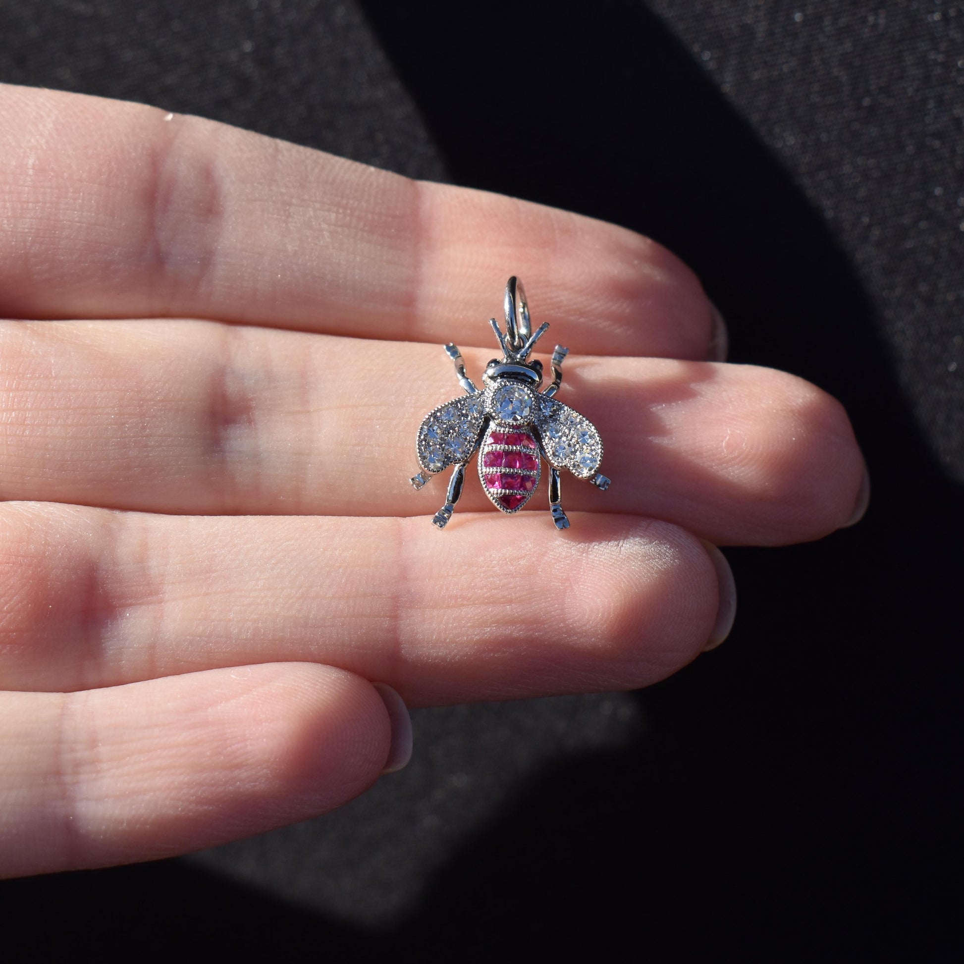 Ruby and Diamond Platinum Insect Bee Pendant | 0.25ct Diamond