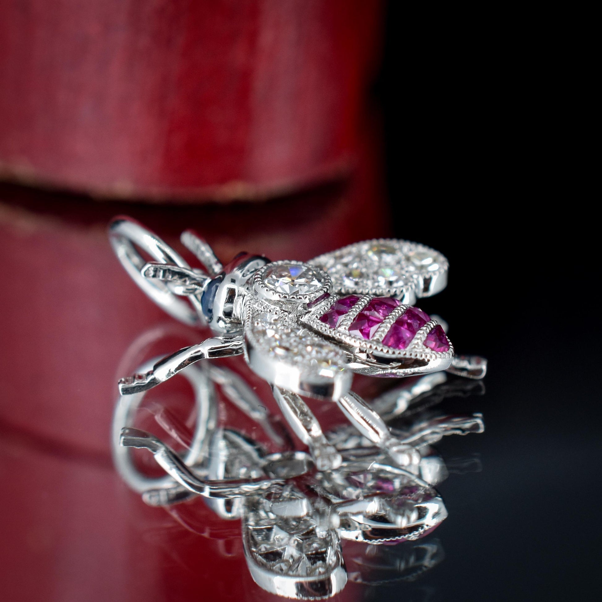 Ruby and Diamond Platinum Insect Bee Pendant | 0.25ct Diamond