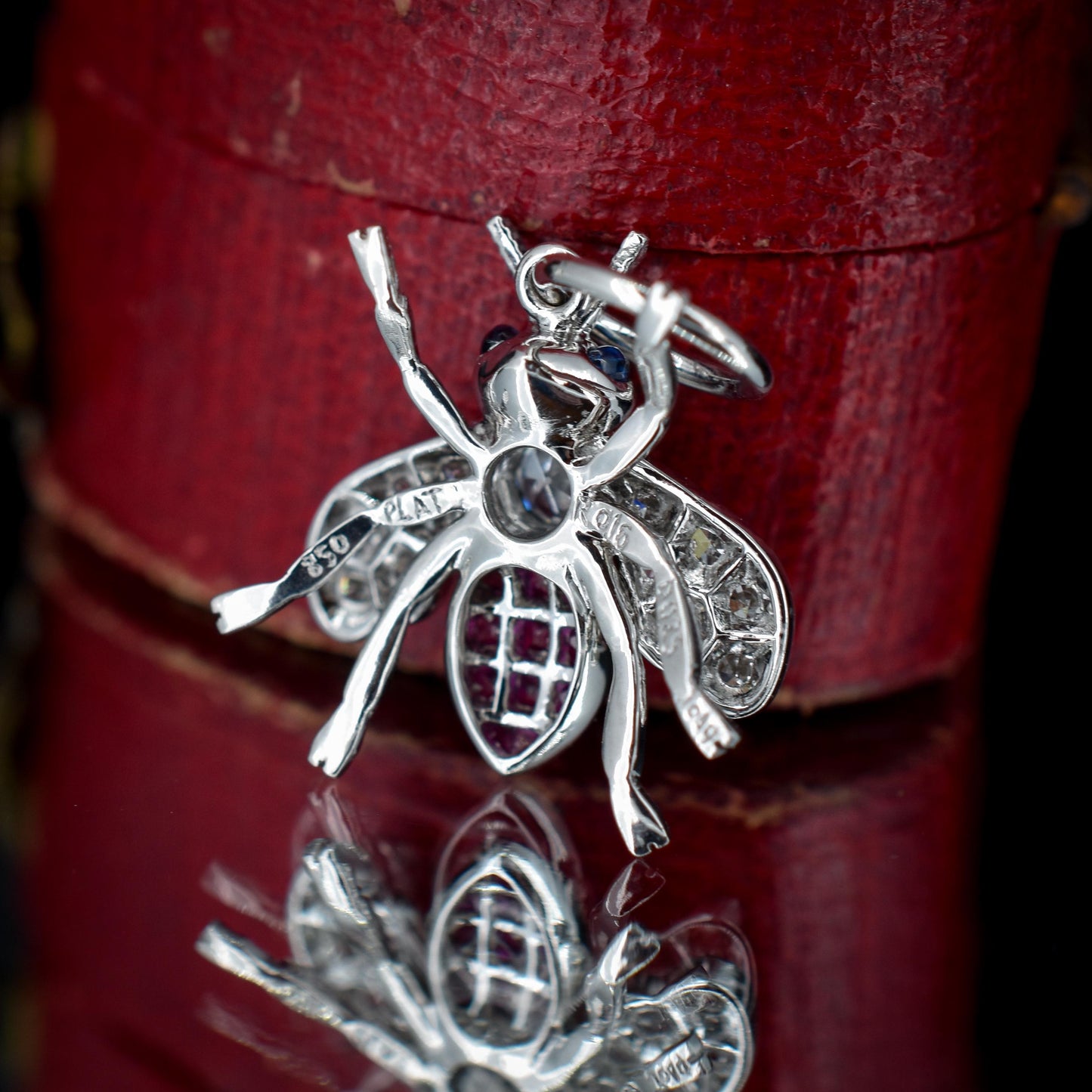 Ruby and Diamond Platinum Insect Bee Pendant | 0.25ct Diamond