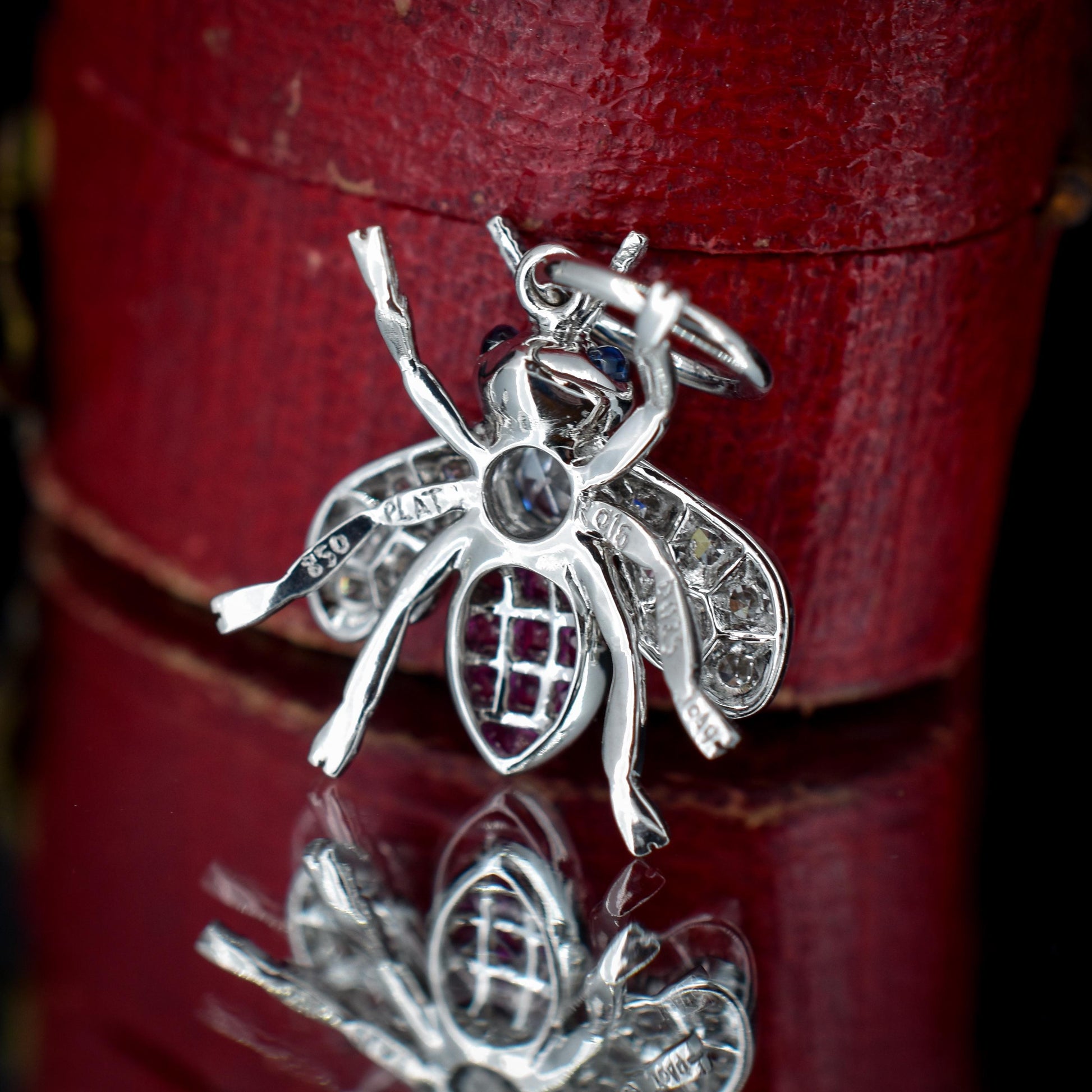 Ruby and Diamond Platinum Insect Bee Pendant | 0.25ct Diamond