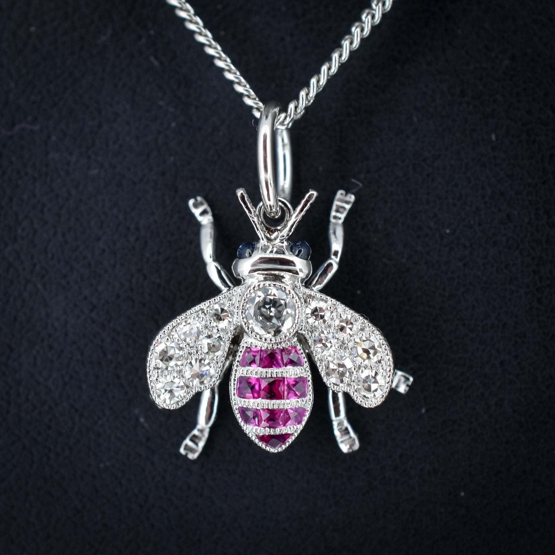 Ruby and Diamond Platinum Insect Bee Pendant | 0.25ct Diamond