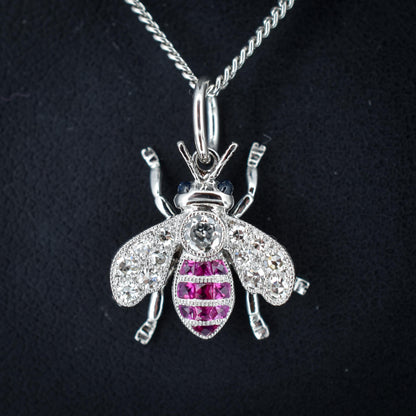 Ruby and Diamond Platinum Insect Bee Pendant | 0.25ct Diamond