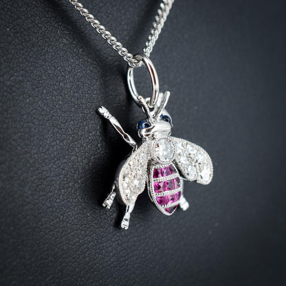 Ruby and Diamond Platinum Insect Bee Pendant | 0.25ct Diamond