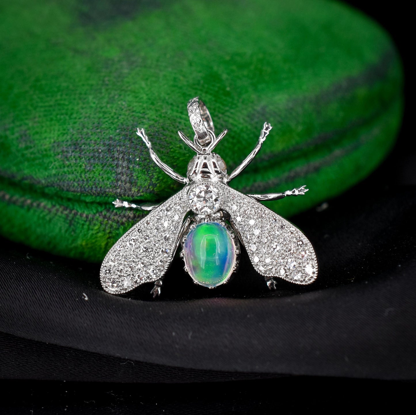 Crystal Opal and Diamond Platinum Insect Queen Bee Pendant | 0.40ct Diamond