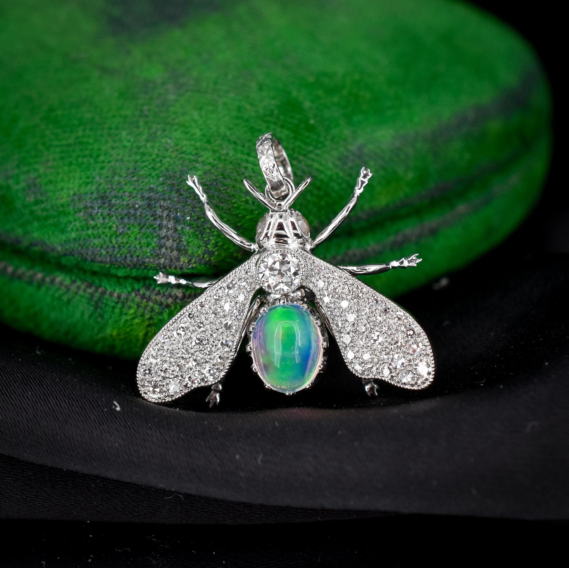 Crystal Opal and Diamond Platinum Insect Queen Bee Pendant | 0.40ct Diamond