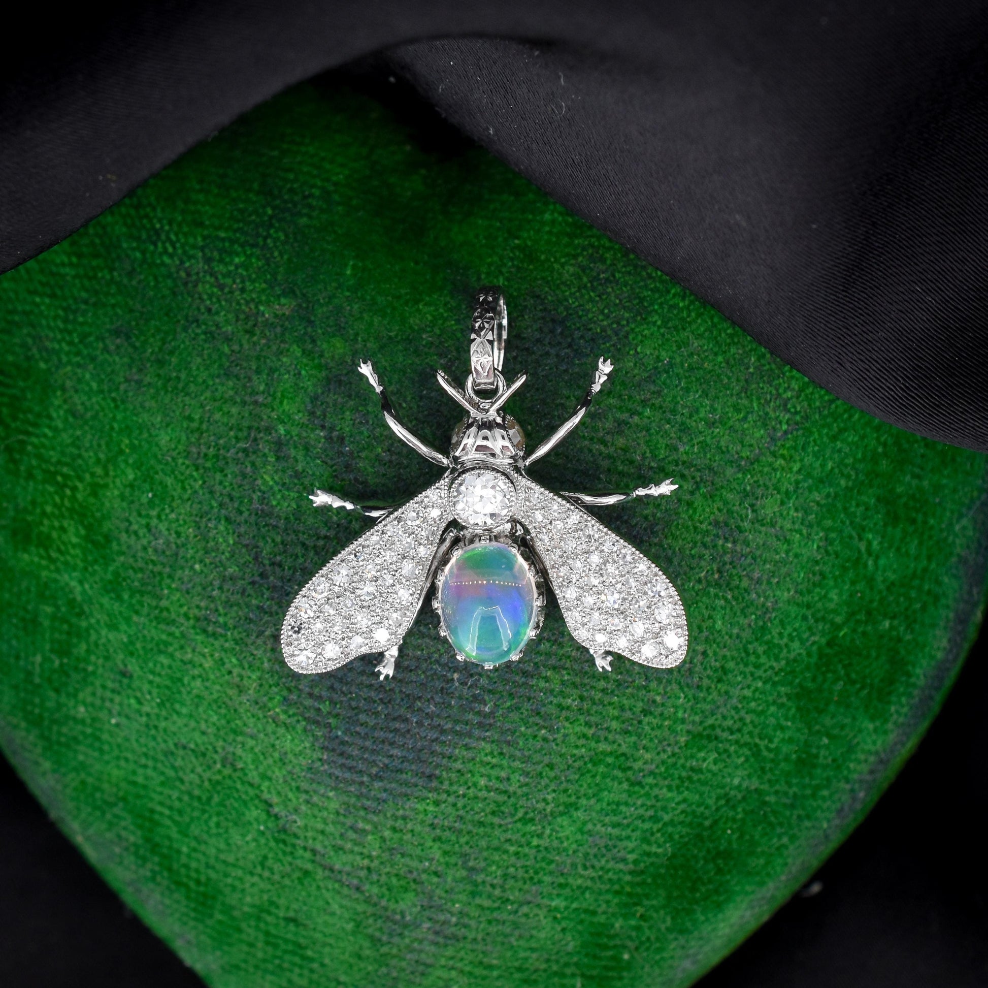 Crystal Opal and Diamond Platinum Insect Queen Bee Pendant | 0.40ct Diamond