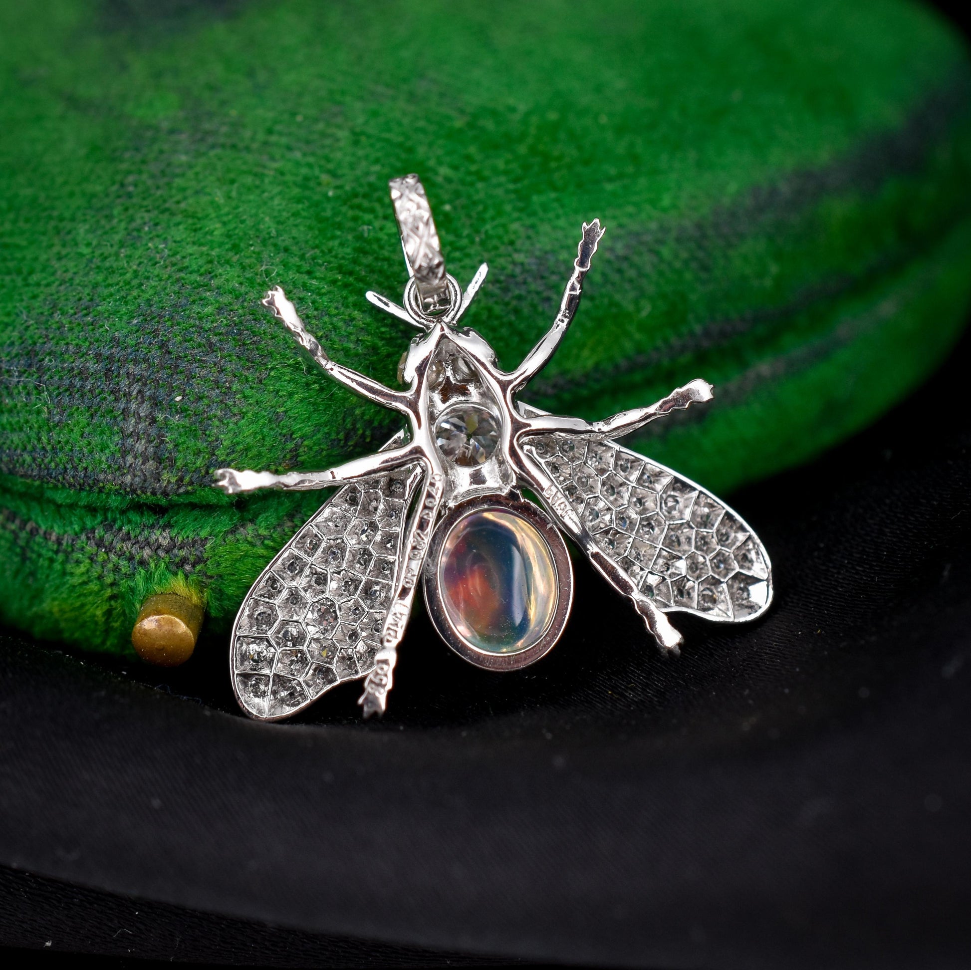 Crystal Opal and Diamond Platinum Insect Queen Bee Pendant | 0.40ct Diamond