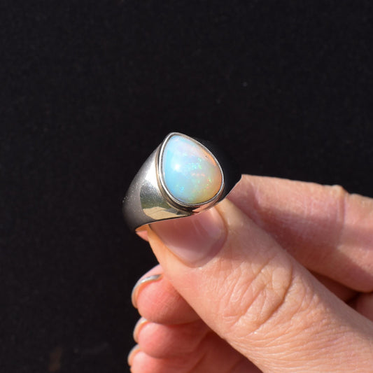 Vintage Opal Teardrop Sterling Silver Signet Ring