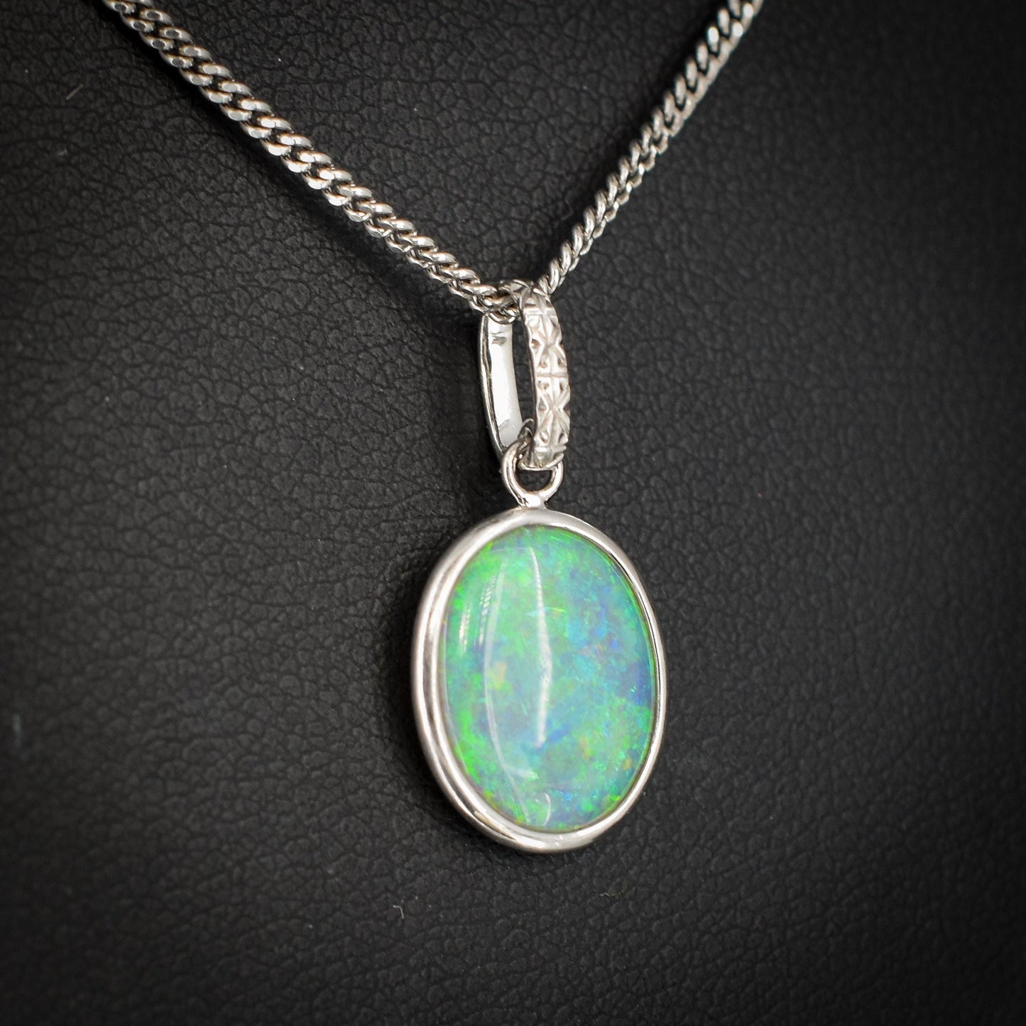 1.9ct Natural Solid Opal Oval Platinum Charm Pendant