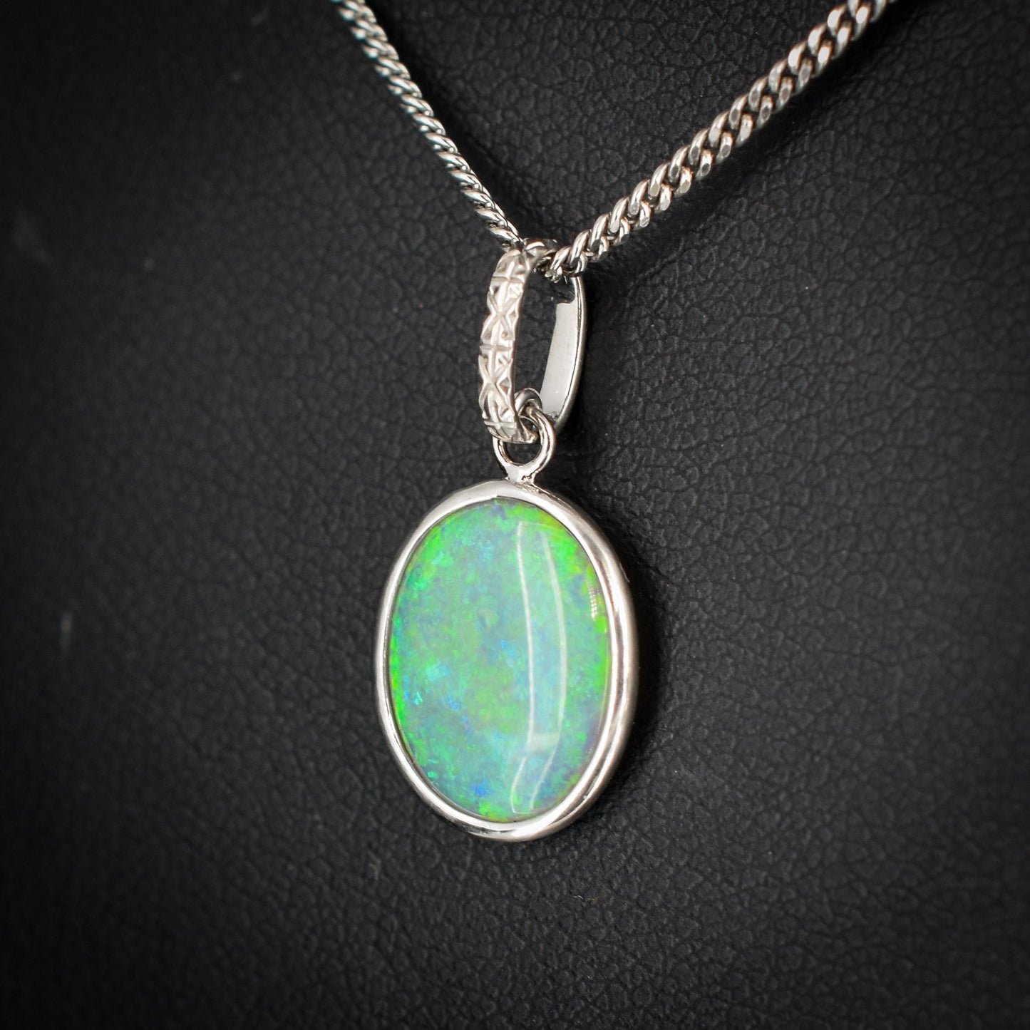 1.9ct Natural Solid Opal Oval Platinum Charm Pendant