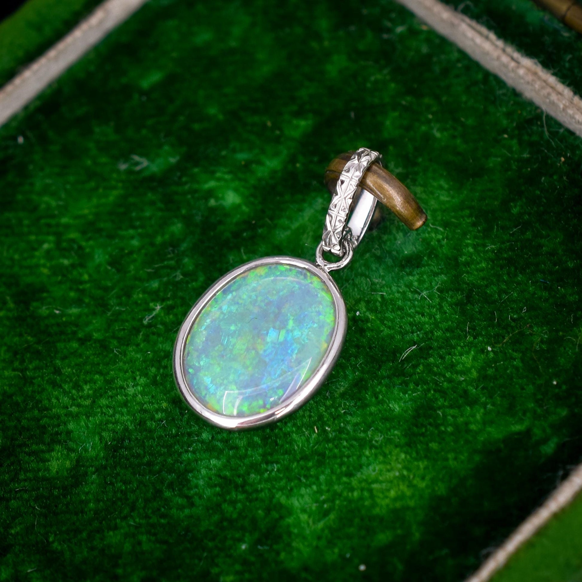 1.9ct Natural Solid Opal Oval Platinum Charm Pendant